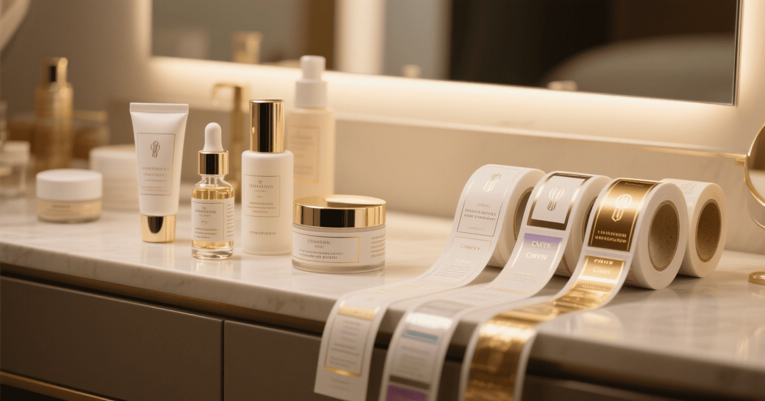 Elegant, glossy labels with foil for creams, serums, and lotions.