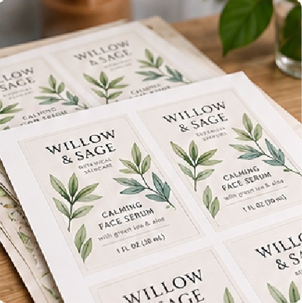 Sheet labels work well for manual application, promotional packs, office use, sampling and programs where roll-machine specifications are unnecessary.