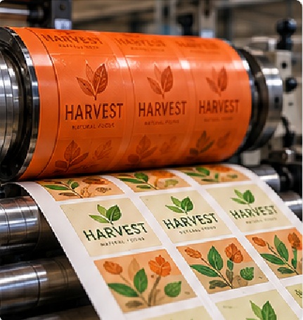 Flexographic printing uses plates and continuous roll production, making it strong for stable, repeatable and larger-volume label programs. Setup, plate cost, material width, colors, finishing and run length influence economics.