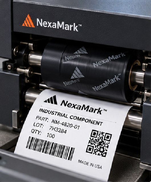 Thermal transfer places variable information onto a compatible label using a ribbon and printer.