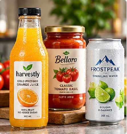 Food and beverage labels can face condensation, refrigeration, freezer storage, bottle curves, wet handling and rapid line application.