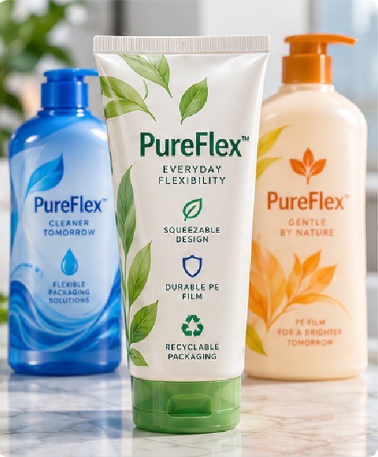 PE can suit flexible or squeezable containers because of its conformability, but print and adhesive choices must follow the specific film treatment and application surface.