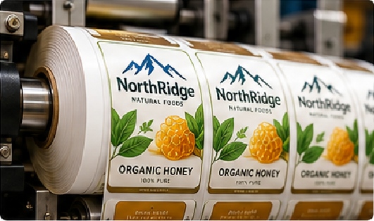Flexographic printing supports stable roll-label production and larger repeat volumes.