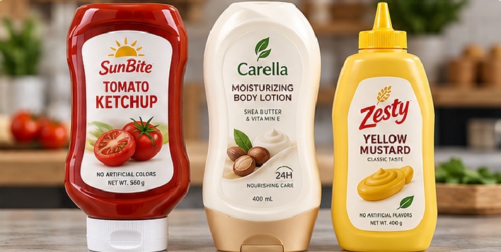 PE film offers greater flexibility for squeeze bottles and deformable plastic containers.