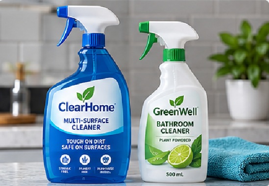 Household and chemical cleaner bottles often combine HDPE, curved geometry, moisture and chemical exposure. Philiton can develop printed film labels with matched adhesive, lamination or varnish, die cutting and roll delivery.