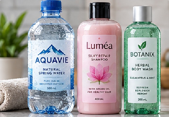 PET beverage, cosmetic, supplement and household bottles support clear, white and premium film constructions.