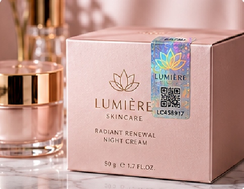 Cosmetics, fragrance, collectible goods, supplements, gift sets, and other premium packaging may need a security feature that protects the brand without looking industrial.