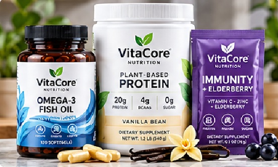 Supplement labels commonly combine dense information, several flavors or strengths, barcode or QR data and repeated replenishment across many SKUs.