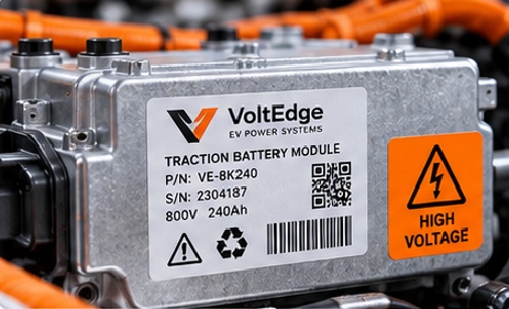 Automotive and EV-related labels can include component identification, cable labels, warning labels, serial data, battery or equipment labels and durable traceability.