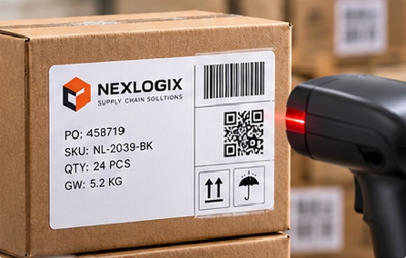 Barcode and QR labels require stable contrast, correct quiet zones, readable dimensions and protection from distortion or reflective effects.