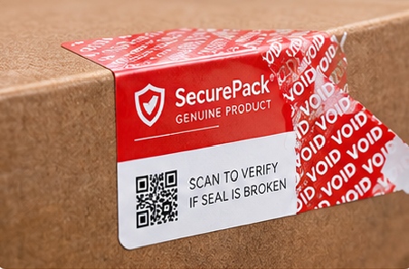 Tamper-evident labels can use VOID, destructible, eggshell, security film or other structures according to the removal behavior required.