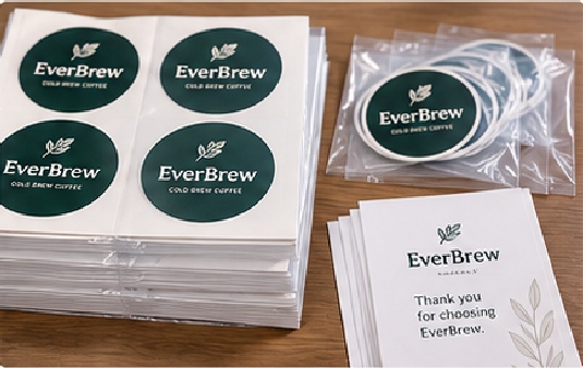 Sheet labels and individual stickers require flatness, edge protection and clear quantity control.