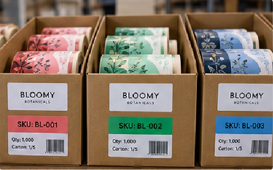 Multi-SKU orders are kept identifiable through artwork approval, production records and packing.