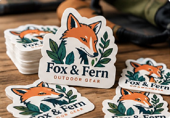 Custom die-cut stickers can follow logos, characters, product shapes or promotional graphics rather than standard rectangles and circles.