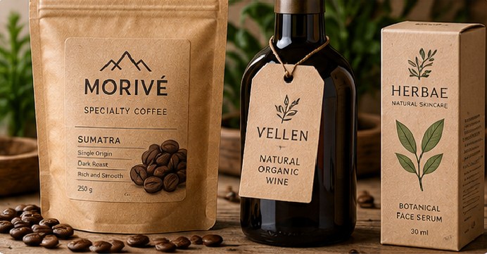 Textured, uncoated and kraft papers create a tactile, natural or premium visual direction for wine, spirits, candles, specialty food and boutique packaging.