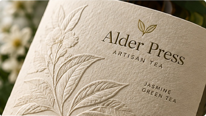 Embossing raises selected elements while debossing presses them inward, creating a tactile brand feature without relying only on ink.