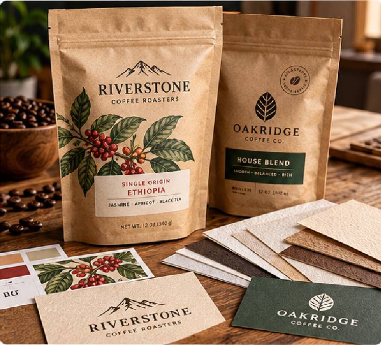 Paper, Kraft and Textured Stocks for Dry Coffee Packaging